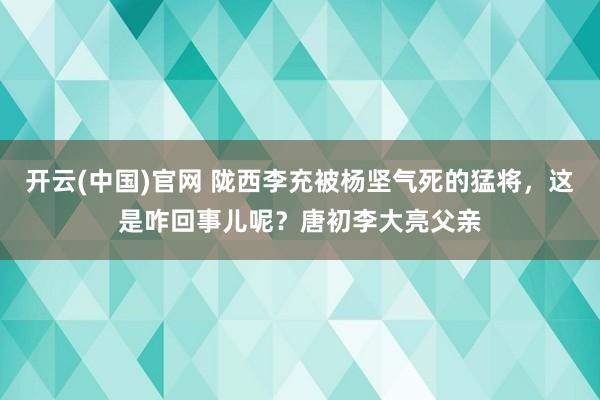 开云(中国)官网 陇西李充被杨坚气死的猛将，这是咋回事儿呢？唐初李大亮父亲
