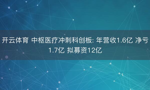开云体育 中枢医疗冲刺科创板: 年营收1.6亿 净亏1.7亿 拟募资12亿