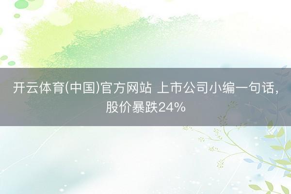 开云体育(中国)官方网站 上市公司小编一句话，股价暴跌24%