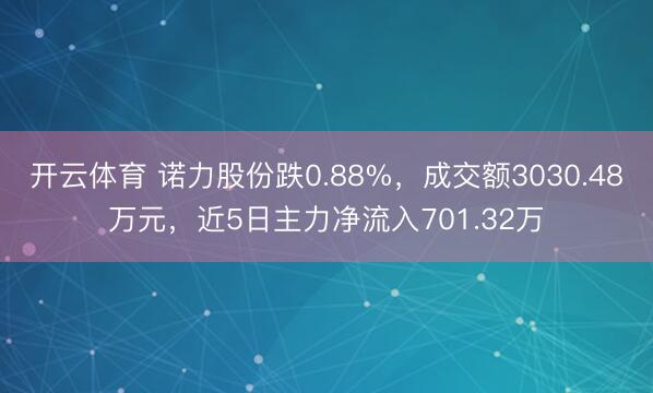 开云体育 诺力股份跌0.88%，成交额3030.48万元，近5日主力净流入701.32万