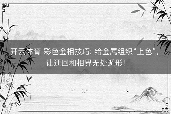 开云体育 彩色金相技巧: 给金属组织“上色”， 让迂回和相界无处遁形!