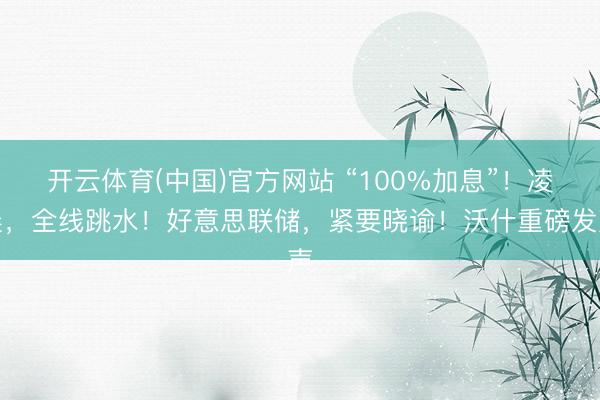 开云体育(中国)官方网站 “100%加息”!凌晨,全线跳水!好意思联储,紧要晓谕!沃什重磅发声